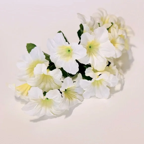 6 White & Yellow Petunia Flower Stems Floral Arrangement Faux Flowers LIFELIKE
