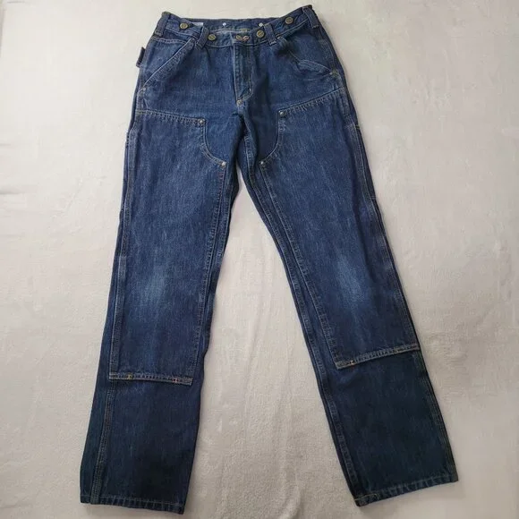 Carhartt Men Double Knee Relaxed Fit Carpenter Blue Denim Logger Jean Size 30X32