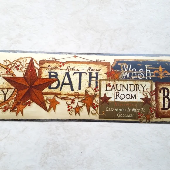 Wallpaper Border Good Life Bath Laundry Signs Beige