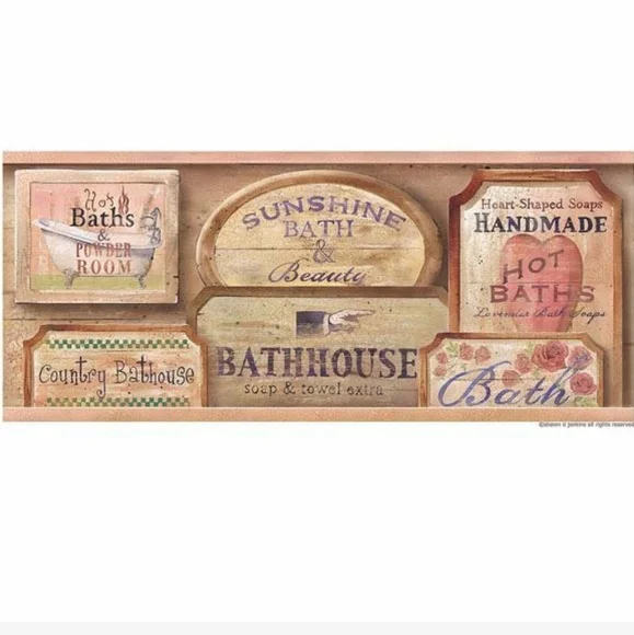 Wallpaper Border Pink Vintage Bath Signs