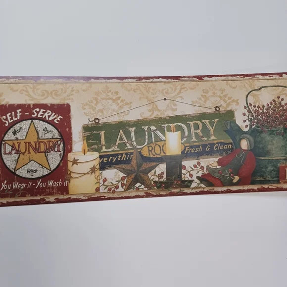 Wallpaper Border Country Laundry Room Red Trim