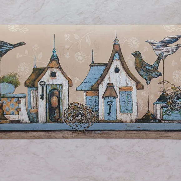 Wallpaper Border - Wooden Birdhouses Farmhouse