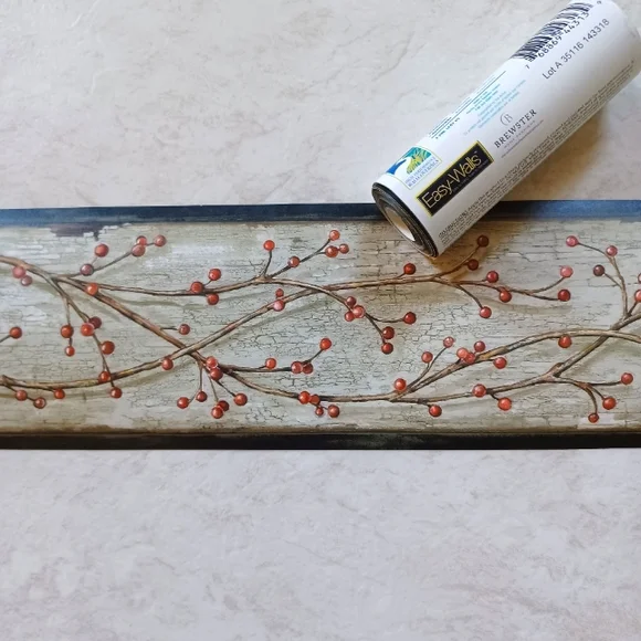 Wallpaper Border Country Winterberry Branches Grey