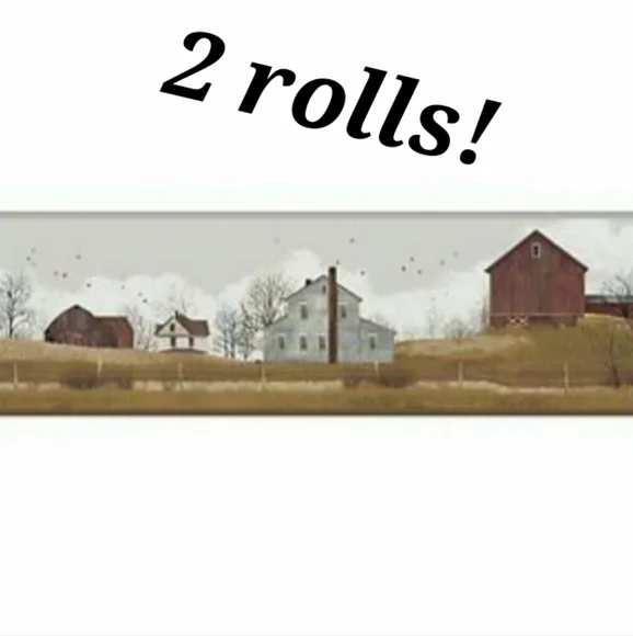 Wallpaper Border Country Road Farmhouses & Barns