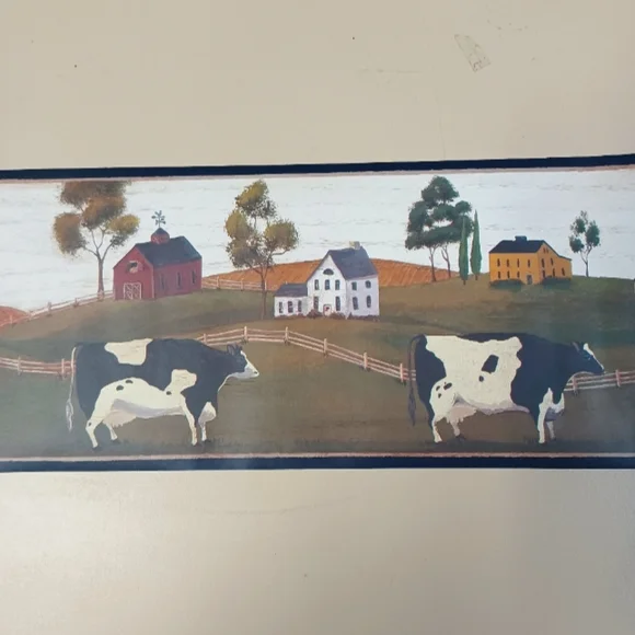 Wallpaper Border Country Folk Cows and Farmhouse