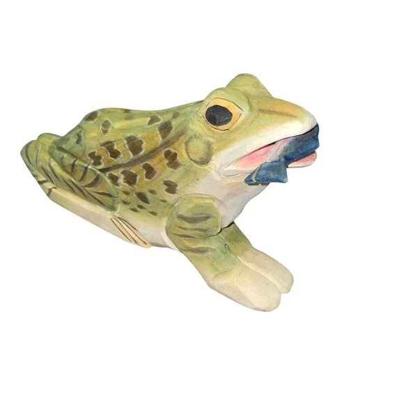 Hand Carved Wooden Frog Figurine Folk Art Nature Decor‎ 8
