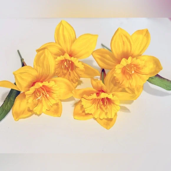4 LIFELIKE Yellow Daffodil Flower Picks Floral Home Decor Arrangement Wreath