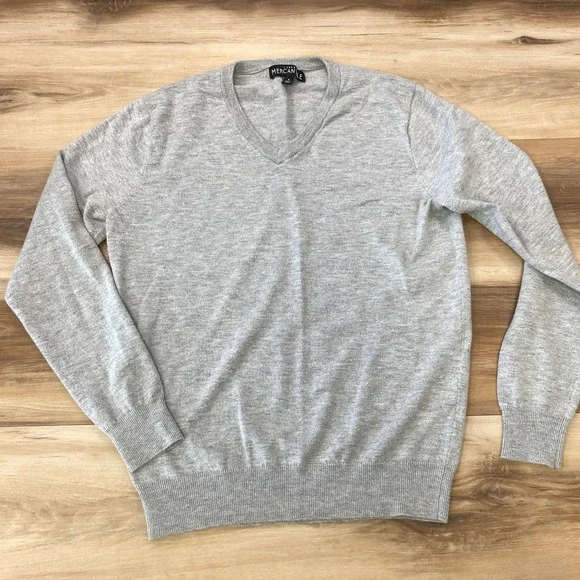 J.Crew V-Neck Sweater Mens S Minimalist Merino Wool Blend Gray J7100 Classic Ivy