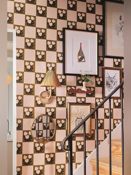 New Anthropologie Diana Pereira PINK Blossom Bliss Floral Geometric Wallpaper