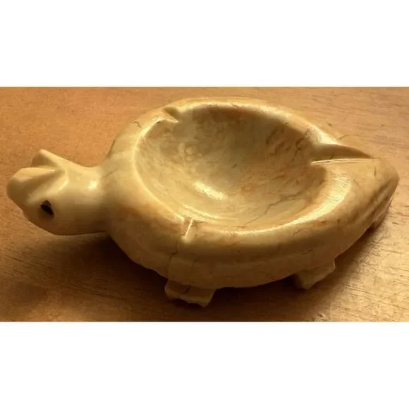 Vintage Turtle Trinket Dish/ Ashtray Carved Natural Marble‎
