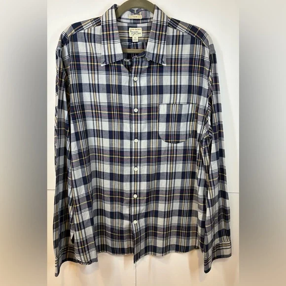 J. Crew Indian Madras Plaid Shirt Mens XL Slim Fit Blue Yellow Button Down