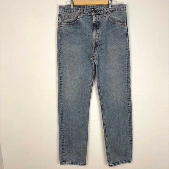 Vintage Levis Men Red Tab 505 Jeans 38X34 Blue Light Wash High Rise Straight Leg
