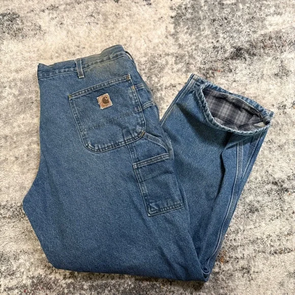 Carhartt B236 DBT Flannel Lined Carpenter Jeans Mens‎ 40x32 Blue Denim Dungaree