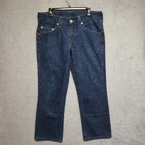 True Religion Jeans Mens 34x28 Blue Made In USA Y2K Stitch Distressed (TAG 32)
