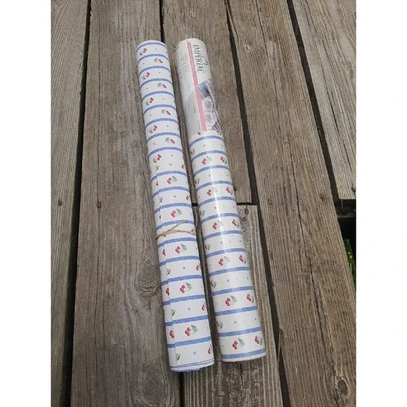 Vintage 2PC Imperial Wall Covering Cherry Stripes Wall Paper Rolls 11ysx20.5