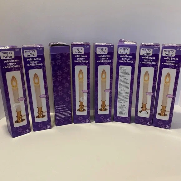 Merry Brite Brass Sensor Candle Lamp Lot of 8 Gold Window Light
