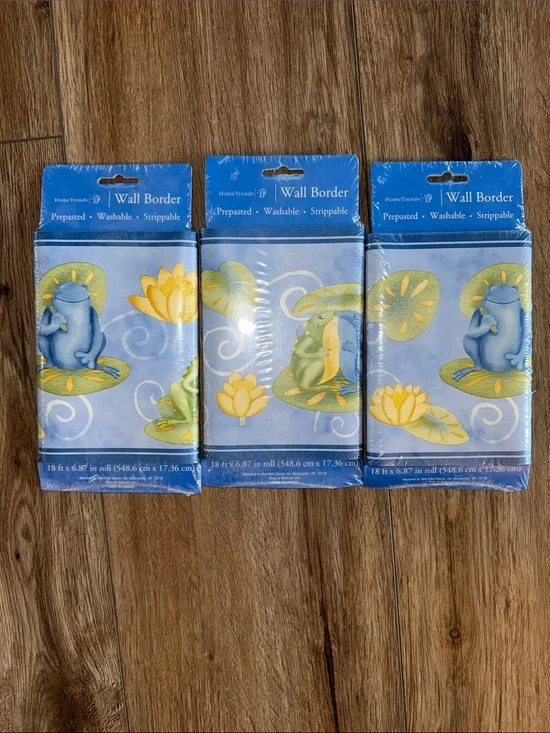 Vintage Blue Frog & Lily Pad Wall Border