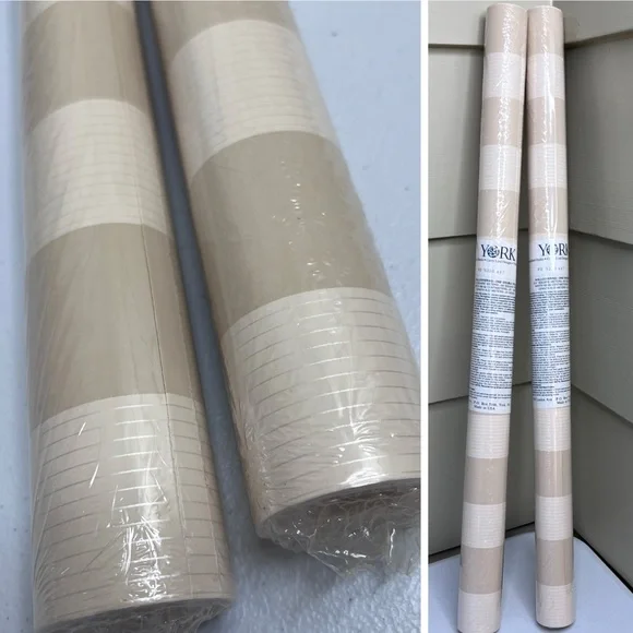 York Wallcovering PD9338 R17 Stripe Solid & Silver Cream Beige Wallpaper 2 New