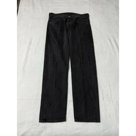 Levis 505 Jeans Mens 33x30 Black Regular Straight Mid Rise Dark Wash