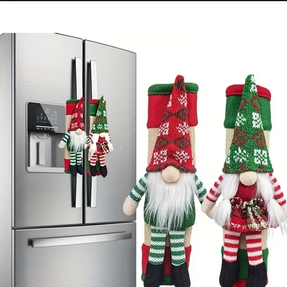 Festive Gnome Refrigerator Handle Covers - Red and Green