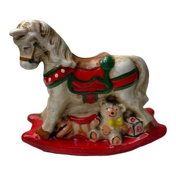 Vintage Porcelain Christmas Rocking Horse Bank