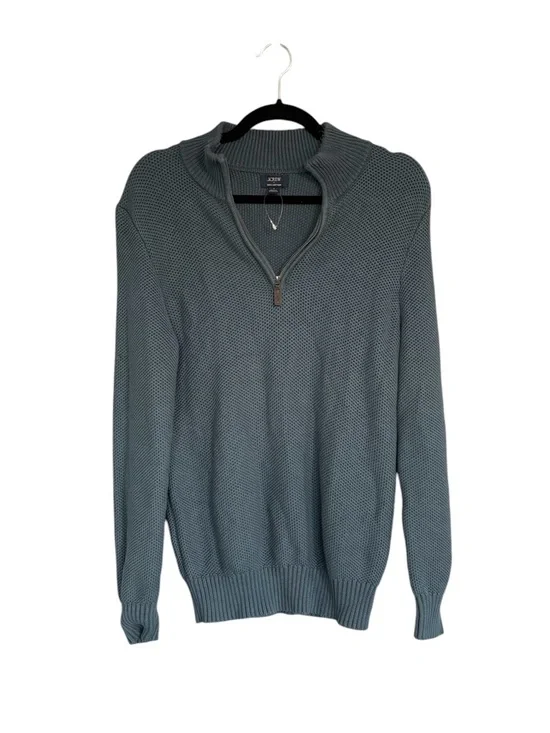 J. Crew Men's Cotton Quarter-Zip Textured Sweater in Blue-Green Color Size Small