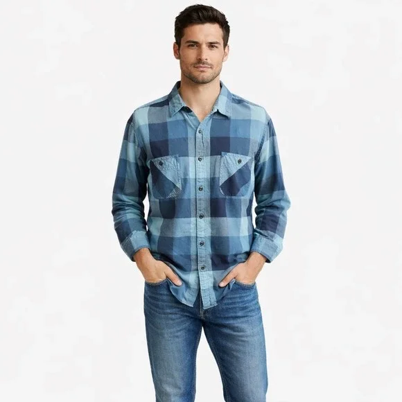 J. Crew Men's Y2K Plaid Print Long Sleeve Cotton Flannel Button Down Shirt Sz XL