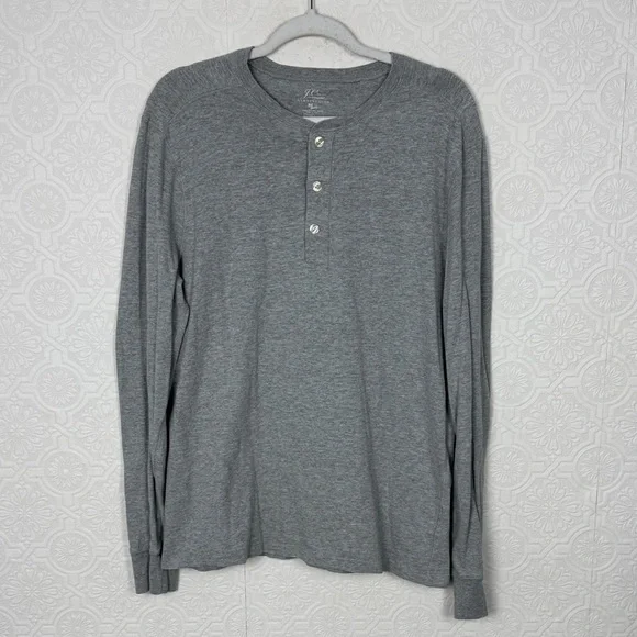 J.Crew Garment Dyed‎ Slub Cotton Henley Shirt Gray Long Sleeve Size Large