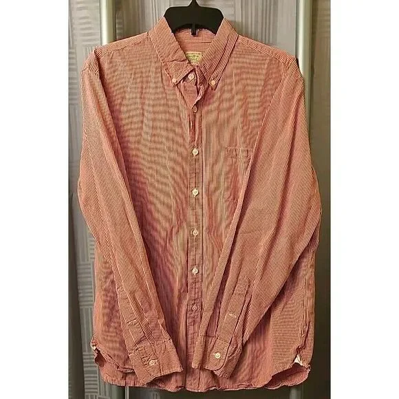 J. Crew Dress Shirt‎ Men's Large 16-16.5 Long Sleeve Red Gingham Cotton Casual