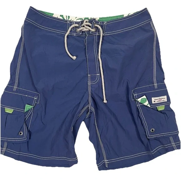 J. Crew Original Swimtrunks Men's Sz 32 Blue Board‎ Swim Trunks Cargo Pockets