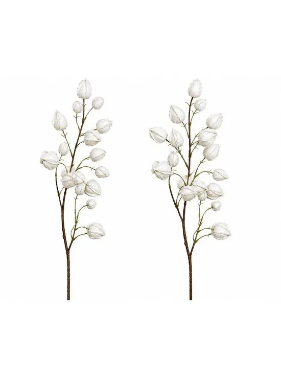 Chinese Lantern Stems White 32 Inch Tall Decorative Botanical Branches Set of 2