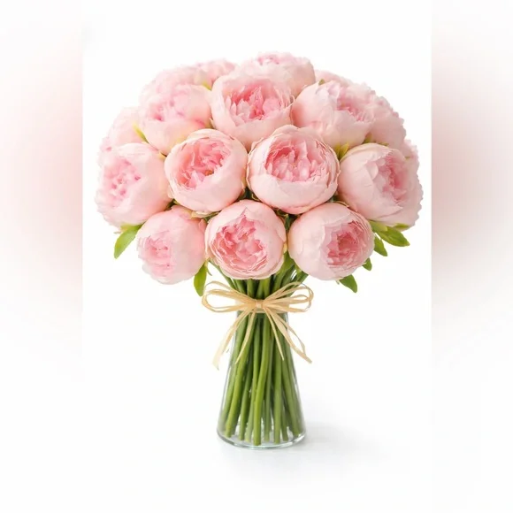18 Stem Faux Pink Peony Bouquet Real Touch Lifelike Floral Decor New