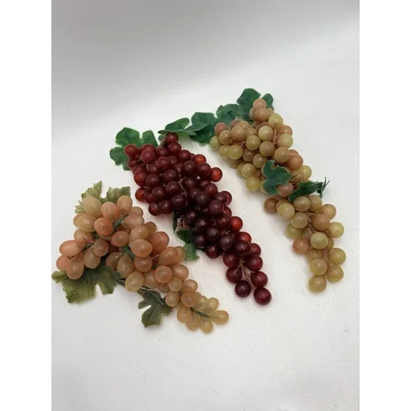 Vintage Rubber Grapes Clusters Lot 3 Red Green Amber Faux Fruit Kitchen Decor