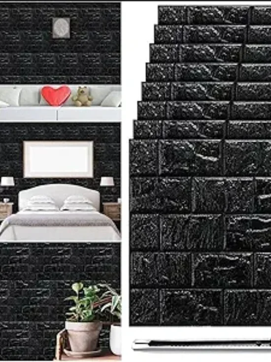 Black Faux Brick Wall Peel & Stick Panels~ 30 Pc. New.