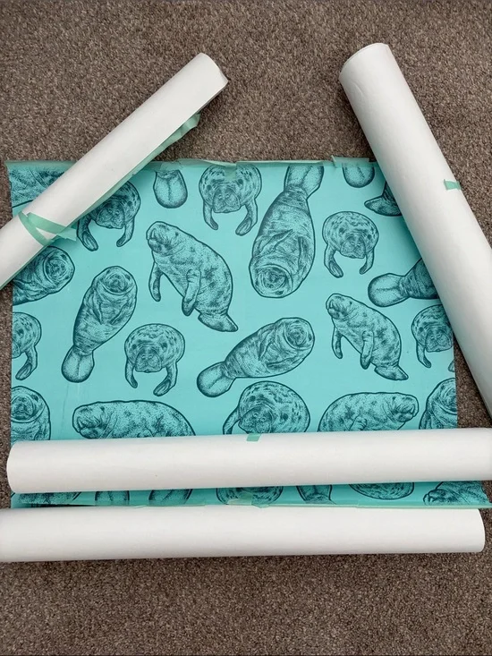 Spoonflower Used Wallpaper Rolls- Turquoise Manatees