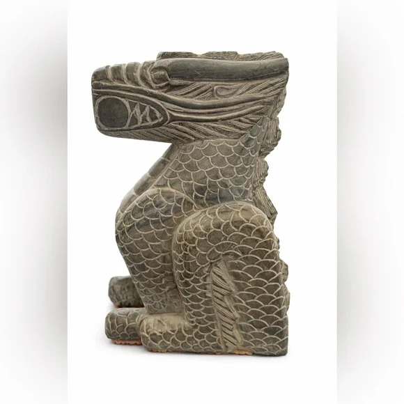 Hand Carved Stone Dragon Sculpture | Asian Style Guardian Figurine | Home Decor