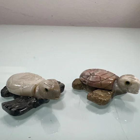 Sea Turtle Figurines Handcrafted In Ecuador Stone Carved Pair Decor