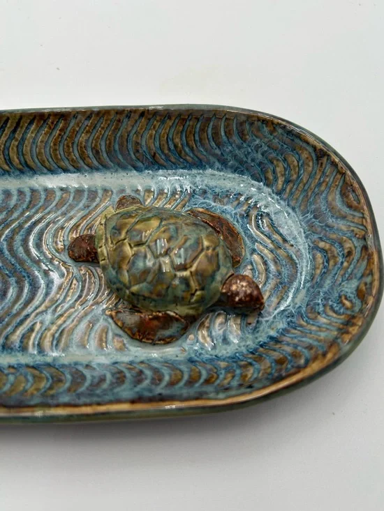 Studio Pottery Sea Turtle Serving Tray / Trinket Tray