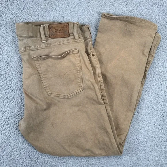 Polo Ralph Lauren Jeans Mens 38x30 Beige Tan Varick Slim Straight‎ Khaki Denim