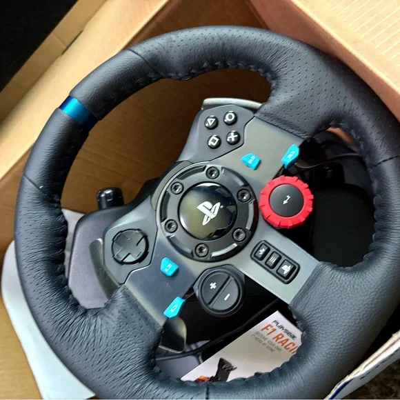 Gaming Steering Wheel with Black and Blue Accents