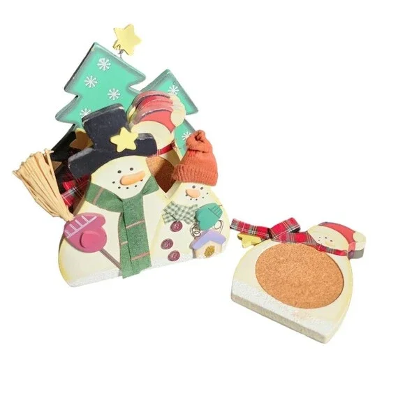 Holiday Classics Vintage 5 Count Snowman Coaster‎ Set With Holder 7.25