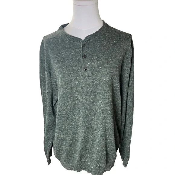 Heritage Green‎ Flecked Henley Knit Sweater Cotton Silk J.Crew Mens Medium
