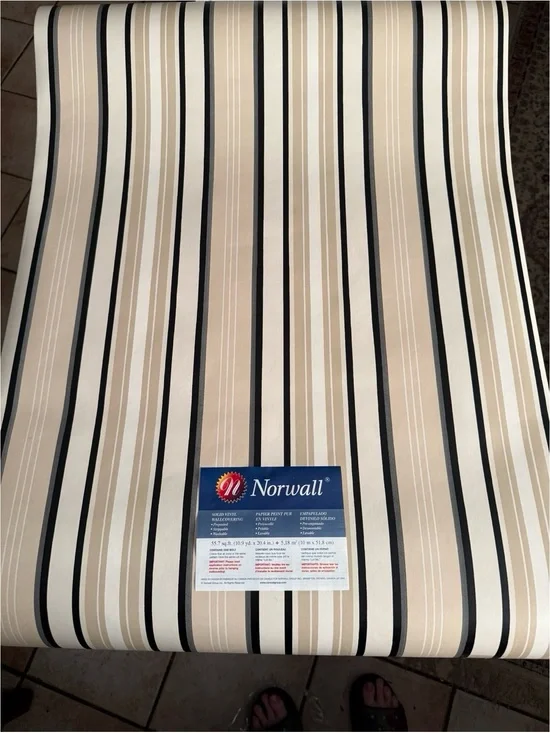 Vintage Wallpaper Roll Stripes of Beige Ivory Gray Black Norwall UnUsed *3 rolls