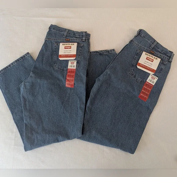 Wrangler Rustler Regular Fit Straight Leg Irregular Mens 40x32 Working Jeans