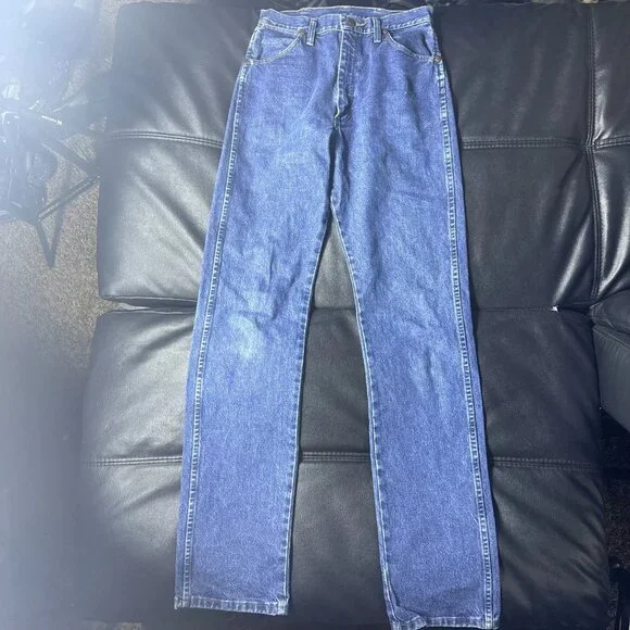 Wrangler Men's Straight Jeans Medium‎ Wash Blue Denim Slash Pocket Classic 9x36
