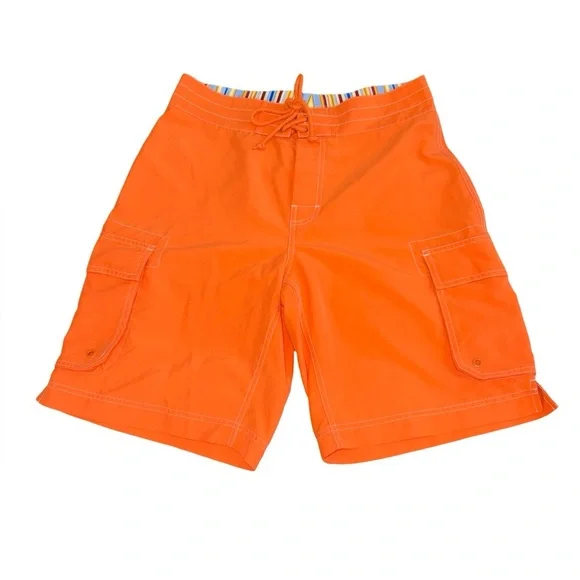 J.Crew Orange Cargo Swim Trunks Men’s Size 32 Board Shorts Beach Summer