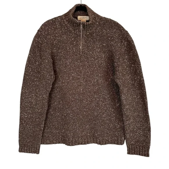 J.Crew Vintage 90s‎ Wool Marled Speck Donegal Sweater XL Brown 3D Chunky Dadcore
