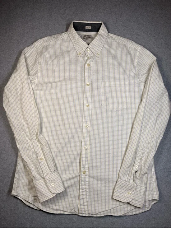 J. Crew Men's Light Ivory Check Button-Down Shirt