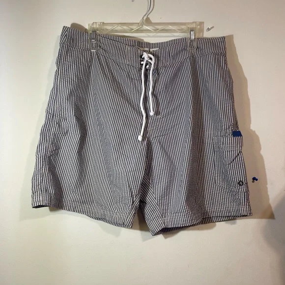 J. By J. CREW Swim Trunks Men's 36 Seer Sucker Built-in Lining Blue White Preppy