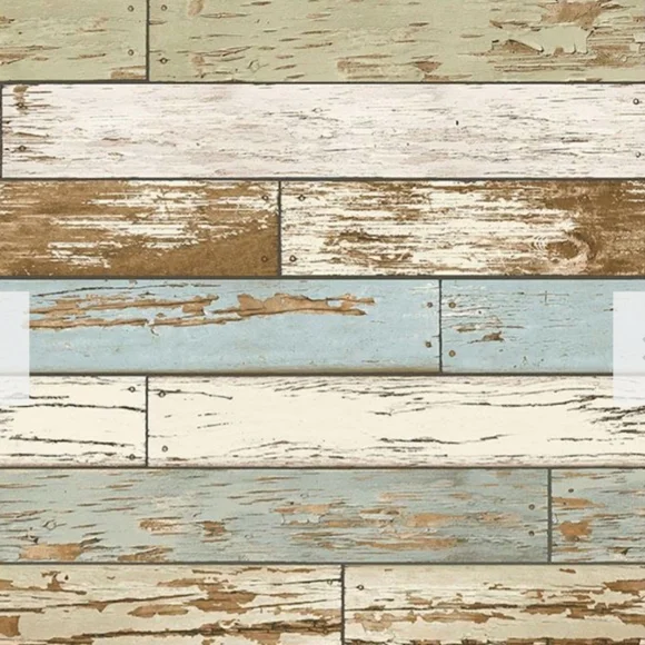 Wallpaper- Scrap Wood Weathered Texture Blues & Greens